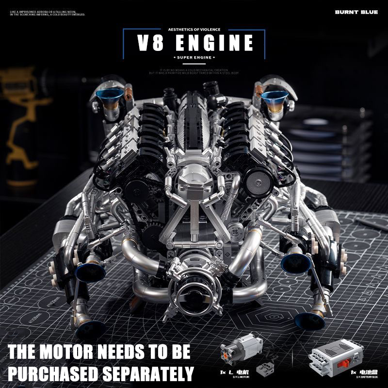 Model Kit V8 - MOC Supercar V8 Engine Building Blocks
