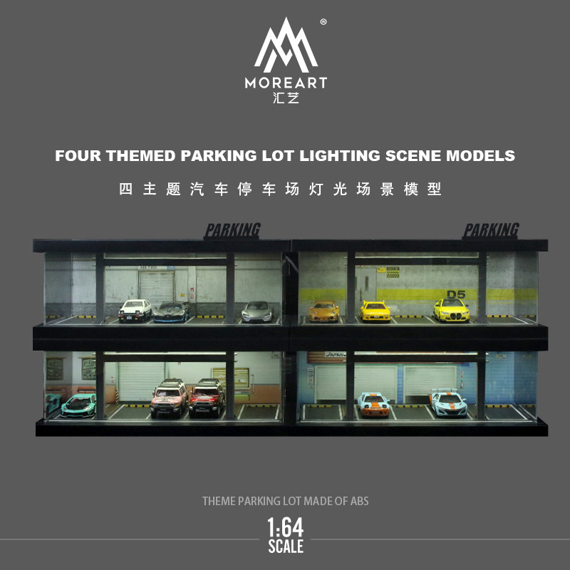 Model Kit Car - 1:64 Four-theme Car Parking Lot Light-up